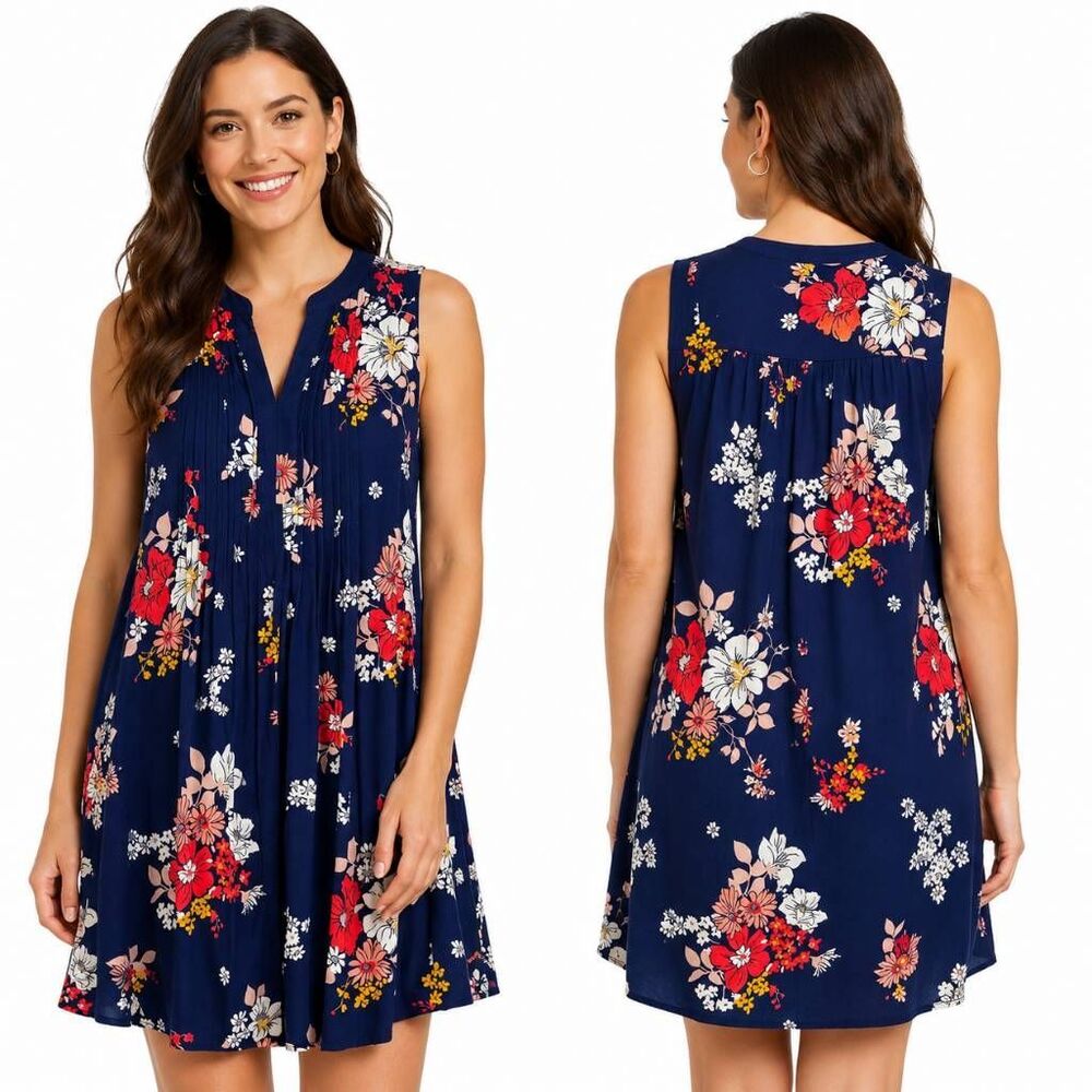 Old Navy Floral Swing Dress Blue Sleeveless Medium